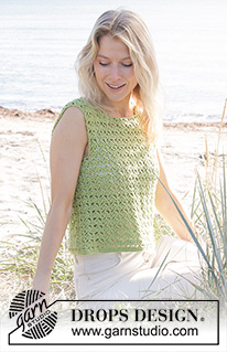 Boogie Nights Top / DROPS 241-23 - Crocheted top in DROPS Cotton Merino. The piece is worked bottom up with fan-pattern and split in sides. Sizes S - XXXL.