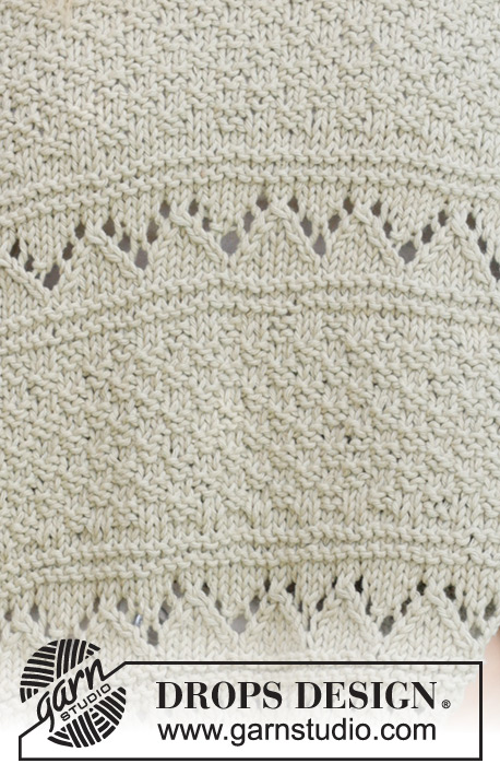 Mossy Mingle Sweater / DROPS 241-26 - Gebreide trui in DROPS Paris. Het werk wordt van onder naar boven gebreid met kantpatroon en reliëfpatroon. Maat XS – XXL.