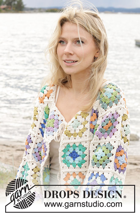 Garden Squares Cardigan / DROPS 241-27 - Crocheted jacket in DROPS Paris. The piece is worked in squares. Sizes S - XXXL.
