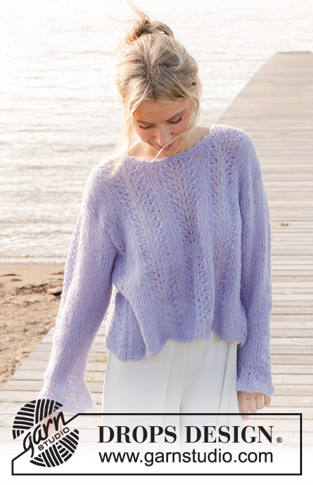 Trip to Provence / DROPS 241-29 - Knitted sweater in DROPS Brushed Alpaca Silk. Piece is knitted bottom up with wave pattern and trumpet sleeves. Size: S - XXXL