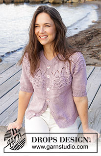 Hope Bay Cardigan / DROPS 241-31 - Knitted short-sleeved jacket in DROPS Muskat. The piece is worked top down with double neck and round yoke with wave pattern. Sizes S - XXXL.