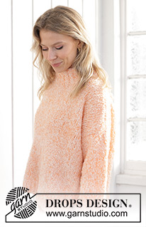 Peach Blossom Sweater / DROPS 241-33 - Knitted sweater in DROPS Alpaca Bouclé and DROPS Kid-Silk. The piece is worked bottom up with stockinette stitch and split in sides. Sizes XS - XXL.