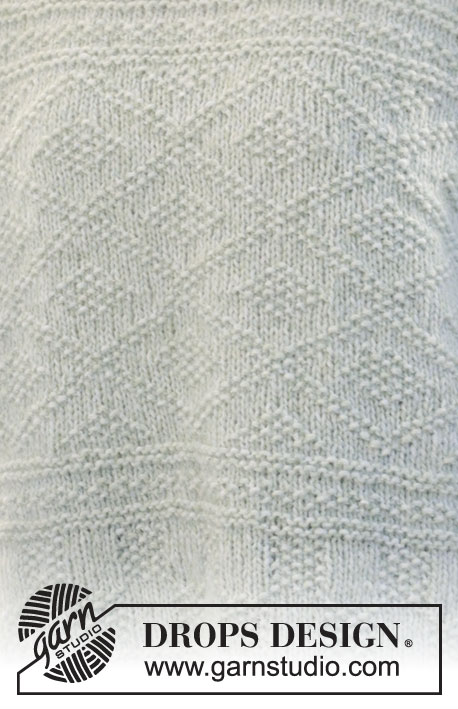 Mint Dream Sweater / DROPS 241-36 - Gebreide trui in DROPS Air. Het werk wordt van onder naar boven gebreid met reliëfpatroon, diagonale schouders en dubbele halsrand. Maten XS - XXXL.