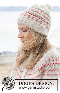 Something About Holly Hat / DROPS 242-20 - Bonnet tricoté en DROPS Air. Se tricote avec jacquard.