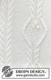 White Queen / DROPS 242-43 - Knitted scarf in DROPS Karisma or DROPS Puna. The piece is worked back and forth with cables and moss stitch.