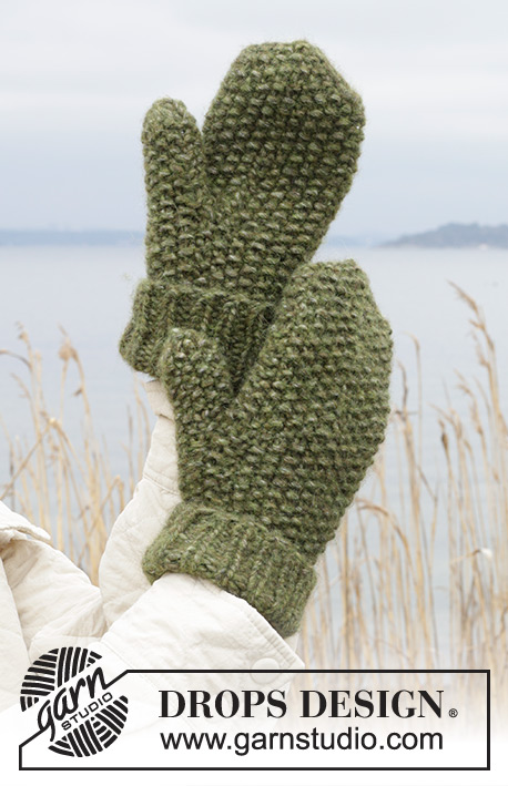 Warm Hug Mittens / DROPS 242-53 - 
Knitted mittens in 1 strand DROPS Wish or 2 strands DROPS Air. The piece is worked with moss stitch. 
