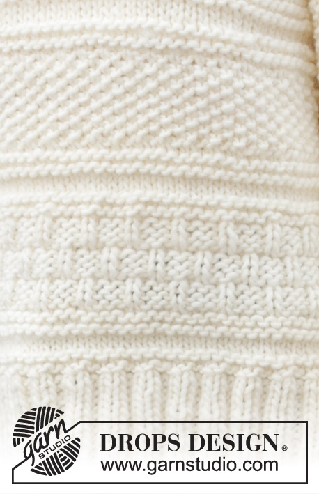 Ice Tide / DROPS 243-10 - Pull tricoté de haut en bas en DROPS Snow. Se tricote avec épaules européennes / épaules biaisées, point relief et col montant. Du XS au XXL.