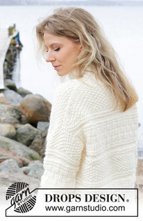 Ice Tide / DROPS 243-10 - Knitted sweater in DROPS Snow. The piece is worked top down with European/diagonal shoulders, relief pattern and high neck. Sizes XS - XXL.