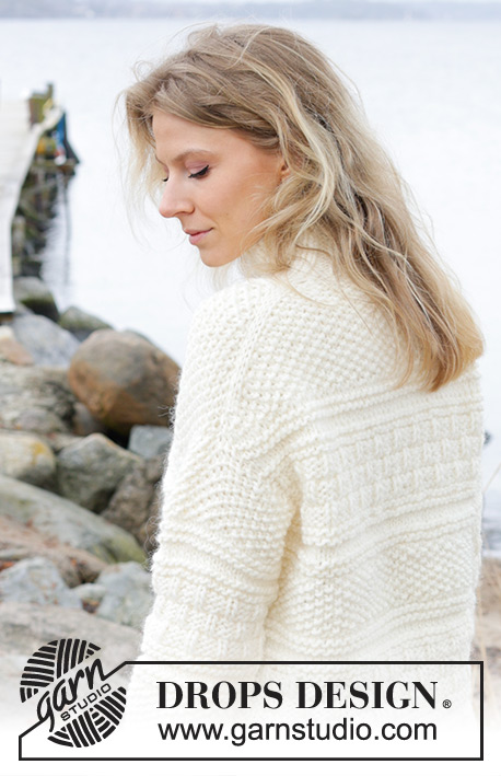 Ice Tide / DROPS 243-10 - Knitted sweater in DROPS Snow. The piece is worked top down with European/diagonal shoulders, relief pattern and high neck. Sizes XS - XXL.