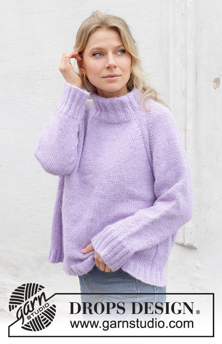 Winter Iris Sweater / DROPS 243-12 - Knitted jumper in DROPS Air. The piece is worked top down with raglan and high, double neck. Sizes XS - XXL.