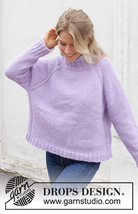 Winter Iris Sweater / DROPS 243-12 - Knitted sweater in DROPS Air. The piece is worked top down with raglan and high, double neck. Sizes XS - XXL.