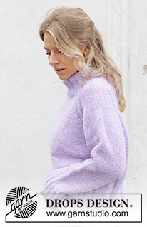 Winter Iris Sweater / DROPS 243-12 - Pull tricoté de haut en bas en DROPS Air. Se tricote avec emmanchures raglan et col montant, doublé. Du XS au XXL.