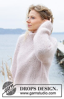 Dandelion Wish Sweater / DROPS 243-16 - Sweter oversize na drutach, przerabiany od dołu do góry, 1 nitką DROPS Air i 2 nitkami DROPS Kid-Silk. Ze ściegiem ryżowym i wysokim wykończeniem dekoltu. Od XS do XXL.