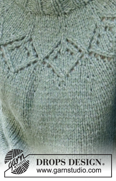 Sage Advice / DROPS 243-17 - Pull tricoté de haut en bas en DROPS Snow ou DROPS Wish. Se tricote avec empiècement arrondi et point ajouré. Du XS au XXL.