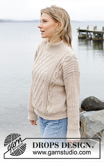 Ocean Ropes / DROPS 243-26 - Knitted jumper in DROPS Merino Extra Fine. The piece is worked bottom up with relief-pattern, cables, sewn-in sleeves and double neck. Sizes S - XXXL.