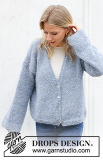 Open Sky Cardigan / DROPS 243-29 - Knitted basic jacket in DROPS Melody. The piece is worked bottom up with stocking stitch and V-neck. Sizes XS - XXL.