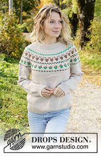 Reindeer Dance Sweater / DROPS 243-35 - Knitted jumper in DROPS Daisy. The piece is worked top down with double neck, round yoke and multi-coloured reindeer pattern. Sizes S - XXXL.