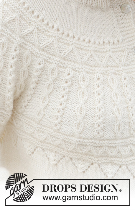 Avalanche Cardigan / DROPS 243-7 - Rozpinany sweter na drutach, od góry do dołu, z włóczki DROPS BabyMerino. Z podwójnym wykończeniem dekoltu, zaokrąglonym karczkiem,  ściegiem strukturalnym i pęknięciami na bokach. Od S do XXXL.