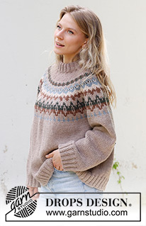 Autumn Reflections Sweater / DROPS 244-24 - Strikket genser i DROPS Nepal. Arbeidet strikkes ovenfra og ned med rundfelling, flerfarget mønster og dobbel halskant. Størrelse S - XXXL.