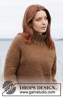 Autumn Amber Sweater / DROPS 244-25 - Knitted sweater in DROPS Snow. The piece is worked top down with stockinette stitch, raglan and high neck. Sizes S - XXXL.