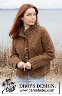 Autumn Amber Cardigan / DROPS 244-26 - Knitted jacket in DROPS Snow. The piece is worked top down with stockinette stitch and raglan and high collar. Sizes S - XXXL.