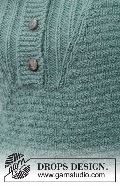 Pine Hill / DROPS 244-28 - Strikket genser i DROPS Merino Extra Fine og DROPS Kid-Silk. Arbeidet strikkes nedenfra og opp med høy hals, knappestolpe og relieff mønster. Størrelse S - XXXL.