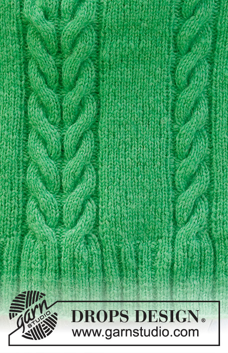 Climbing Vines / DROPS 244-29 - Knitted sweater in DROPS Air. The piece is worked bottom up with cables, diagonal shoulders and double neck. Sizes S - XXXL.