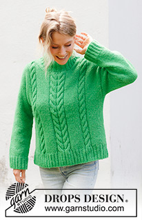 Climbing Vines / DROPS 244-29 - Knitted sweater in DROPS Air. The piece is worked bottom up with cables, diagonal shoulders and double neck. Sizes S - XXXL.