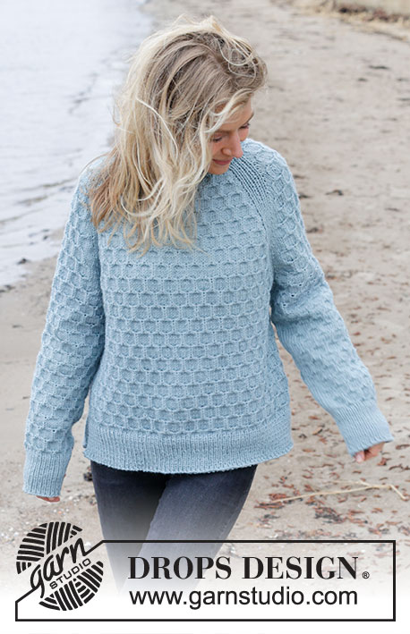 Mermaid Bay / DROPS 245-1 - Knitted sweater in DROPS Nepal. The piece is worked top down with double neck, raglan, bee-cube pattern and split in sides. Sizes S - XXXL.