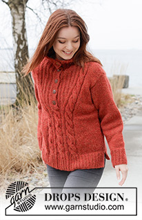 Autumn Blaze / DROPS 245-17 - Knitted sweater in DROPS Air. The piece is worked bottom up with high neck, cables and split in sides. Sizes S - XXXL.