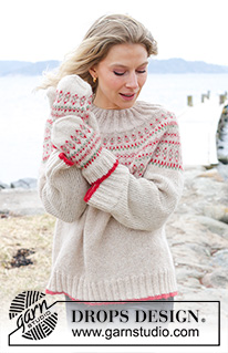 Something About Holly Sweater / DROPS 245-19 - Pull tricoté de haut en bas en DROPS Air. Se tricote avec empiècement arrondi et jacquard. Du S au XXXL.