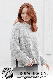 Stormy Evening  Sweater / DROPS 245-24 - Knitted jumper in DROPS Fabel and DROPS Brushed Alpaca Silk. The piece is worked top down in stocking stitch with European/diagonal shoulders and double neck. Sizes S - XXXL.