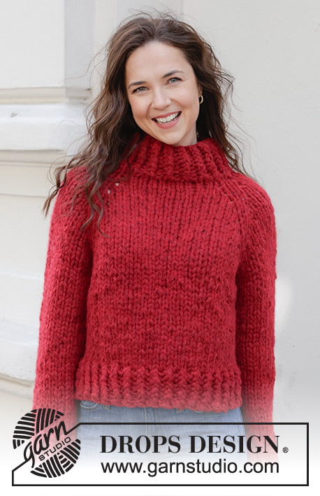 Red Embers Sweater / DROPS 245-30 - Raglánový pulovr pletený shora dolů 1 vláknem příze DROPS Polaris nebo 4 vlákny příze DROPS Air. Velikost S - XXXL.