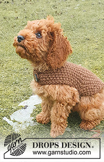 Best Day Ever Coat / DROPS 245-33 - Knitted dog’s coat / dog's jacket in DROPS Snow. The piece is worked in moss stitch from the tail to the neck, with strap under the tummy. Sizes XS-M.