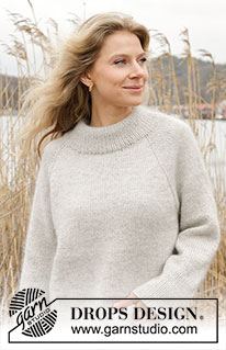 Moon Mist / DROPS 245-7 - Knitted sweater in DROPS Lima and DROPS Kid-Silk. The piece is worked top down with raglan, double neck and split in sides. Sizes S - XXXL.