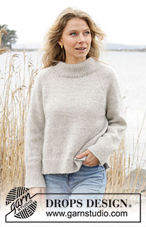 Moon Mist / DROPS 245-7 - Knitted sweater in DROPS Lima and DROPS Kid-Silk. The piece is worked top down with raglan, double neck and split in sides. Sizes S - XXXL.