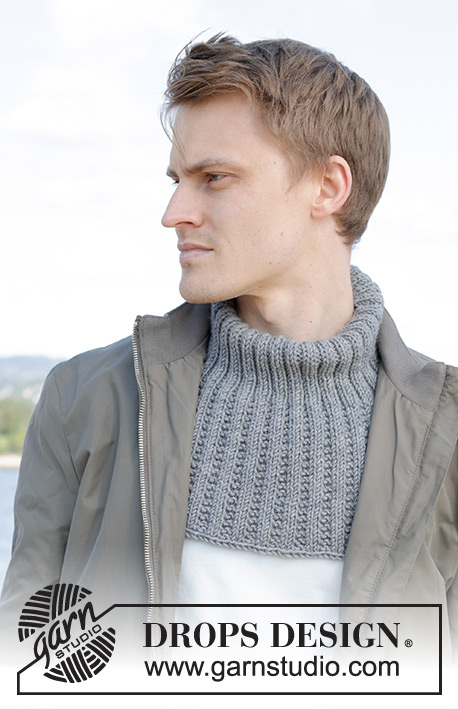 Rocky Trail Neck Warmer / DROPS 246-16 - Knitted neck-warmer for men in DROPS Big Merino. The piece is worked with rib, texture and saddle shoulders.