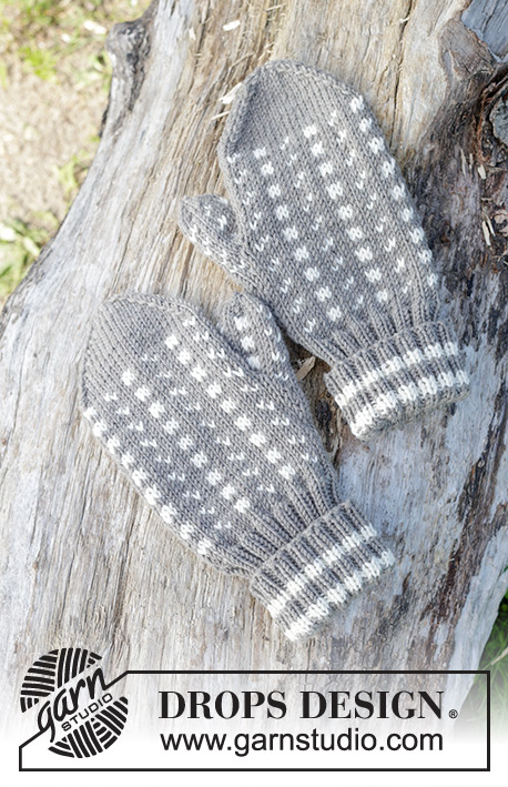 Winter Twilight Gloves / DROPS 246-18 - Mitenes tricotadas para homem com jacquard norueguês em DROPS Merino Extra Fine.