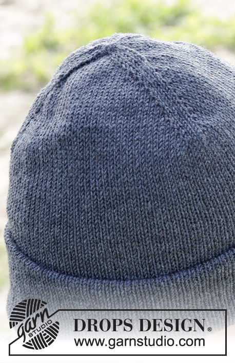 Blank Slate Hat / DROPS 246-27 - Gorro reversível tricotado para homem em DROPS Baby Merino.	Do M ao XL.