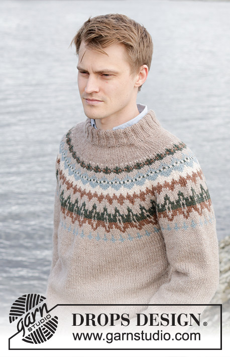 Autumn Reflections Sweater / DROPS 246-4 - Knitted sweater for men in DROPS Nepal. The piece is worked top down with round yoke and multi-colored pattern. Sizes S - XXXL.