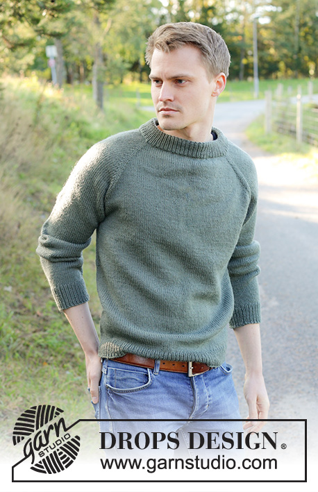Misty Day / DROPS 246-8 - Knitted sweater for men in DROPS Lima. The piece is worked top down with stockinette stitch, raglan and double neck. Sizes S - XXXL.