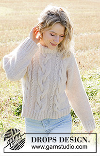 Woven Willows / DROPS 248-17 - Knitted sweater in DROPS Air. The piece is worked bottom up with sewn-in sleeves, cables and double neck. Sizes S - XXXL.