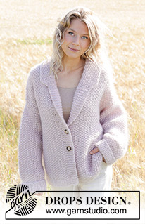Making Wishes / DROPS 248-33 - Knitted oversized jacket in 1 strand DROPS Air and 2 strands DROPS Kid-Silk. The piece is worked bottom up with moss stitch, a collar and sewn-in sleeves. Sizes XS - XXL.