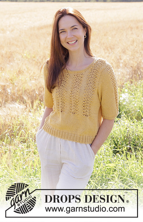 Happy Sunshine Top / DROPS 249-23 - Knitted top in DROPS Muskat. Piece is knitted bottom up with short sleeves and wave pattern. Size: S - XXXL