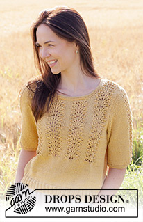 Happy Sunshine Top / DROPS 249-23 - Top tricoté de bas en haut, en DROPS Muskat. Se tricote avec manches courtes et point de vagues. Du S au XXXL