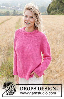 Bright Strawberry Sweater / DROPS 250-19 - Pull tricoté de haut en bas, en DROPS Air. Se tricote avec empiècement arrondi . Du S au XXXL.