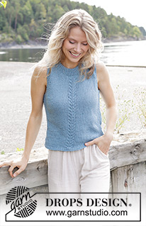 Summer Sailor / DROPS 250-23 - Knitted top in DROPS Paris. Piece is knitted bottom up with cable and double neck edge. Size: S - XXXL