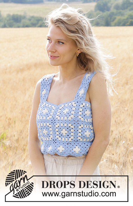 Seaside Daisy / DROPS 250-26 - Crocheted top with granny squares in DROPS Cotton Light. Sizes S-XXXL.