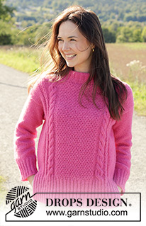 Berry Me Sweater / DROPS 250-33 - Strikket genser i DROPS Air eller DROPS Paris. Arbeidet strikkes ovenfra og ned med europeisk skulder / skrå skulder, splitt i sidene. Størrelse S - XXXL.