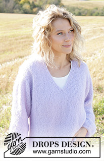 Spring Iris / DROPS 250-39 - Knitted sweater in DROPS Melody. Piece is knitted top down with European shoulder / diagonal shoulder, V-neck and I-Cord. Size XS – XXL.